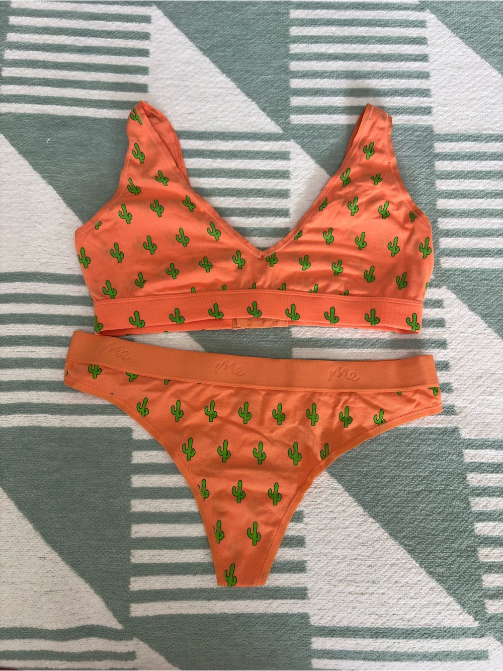 MeUndies Orange Cactus Print Bralette & Thong Set